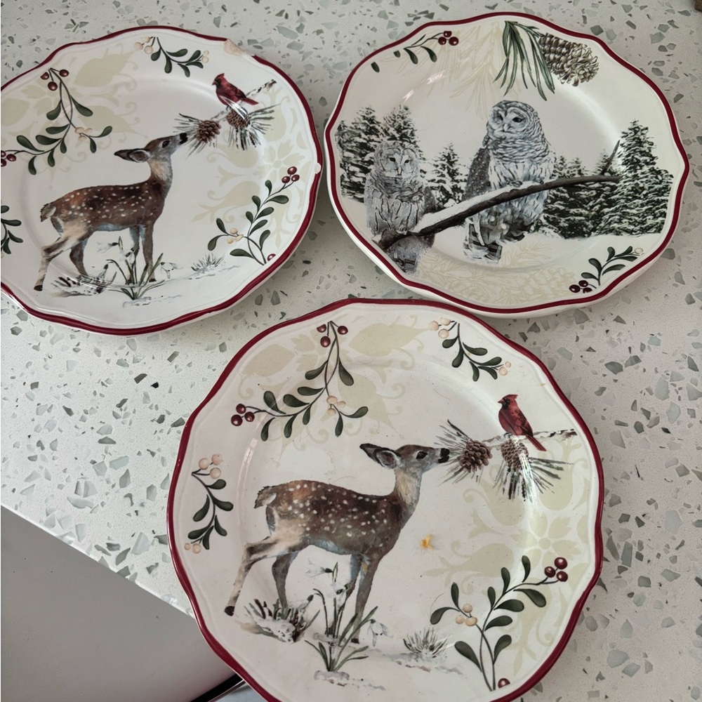 Better Homes And Gardens Red and Cream Dinnerware Set with Wildlife Motifs